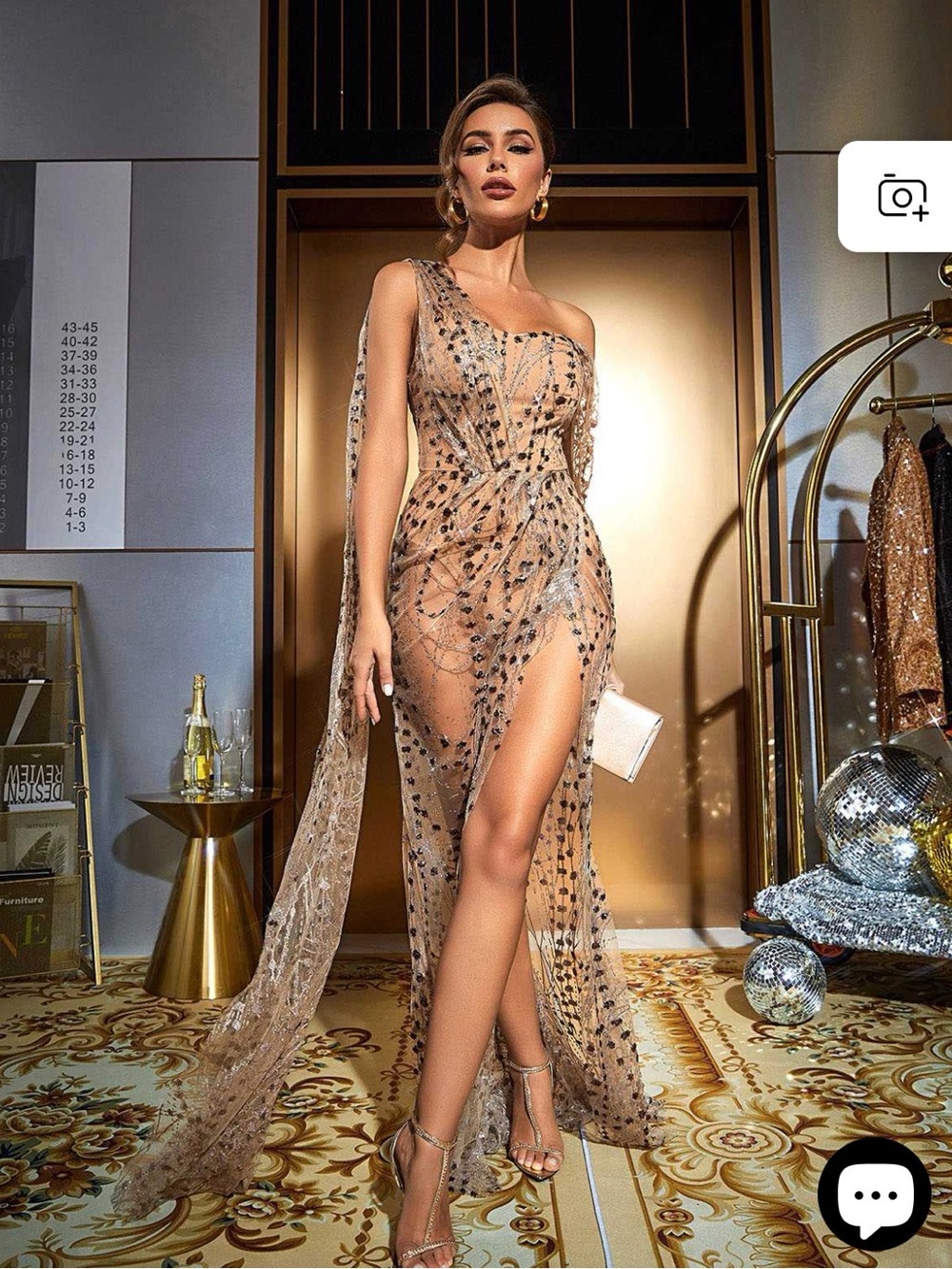 One-Shoulder Nude Embellished Evening Dress